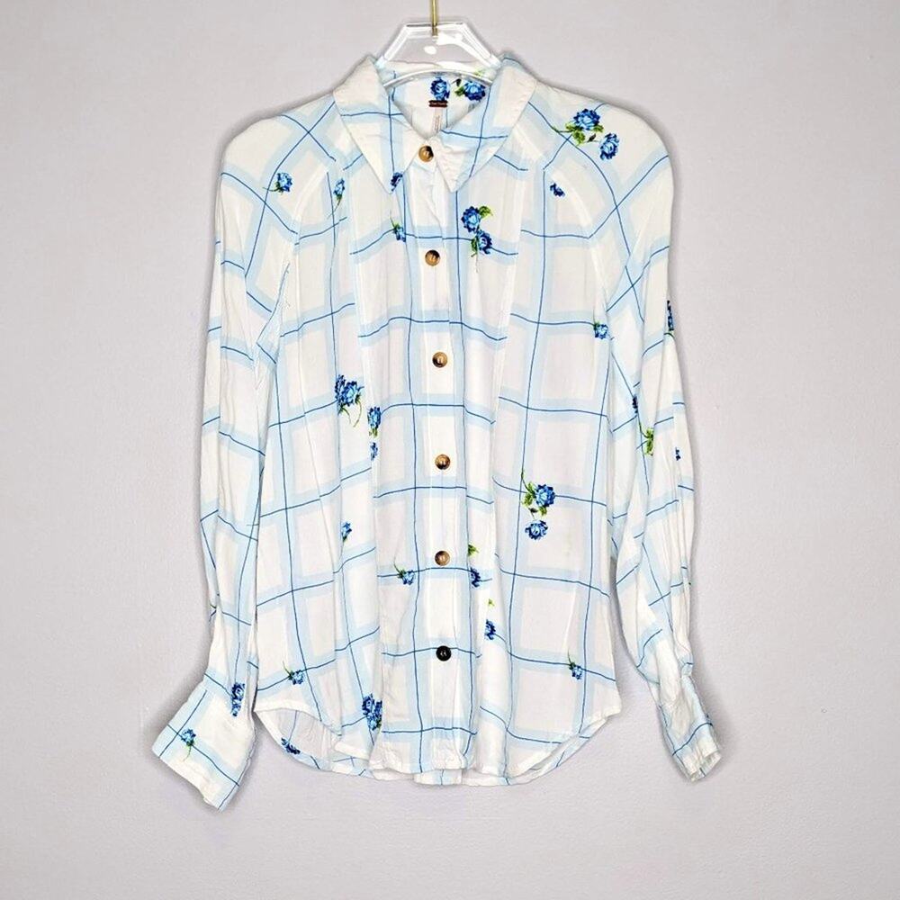 Free People White Window To My Heart Button Down Shirt Long Sleeve Size XS